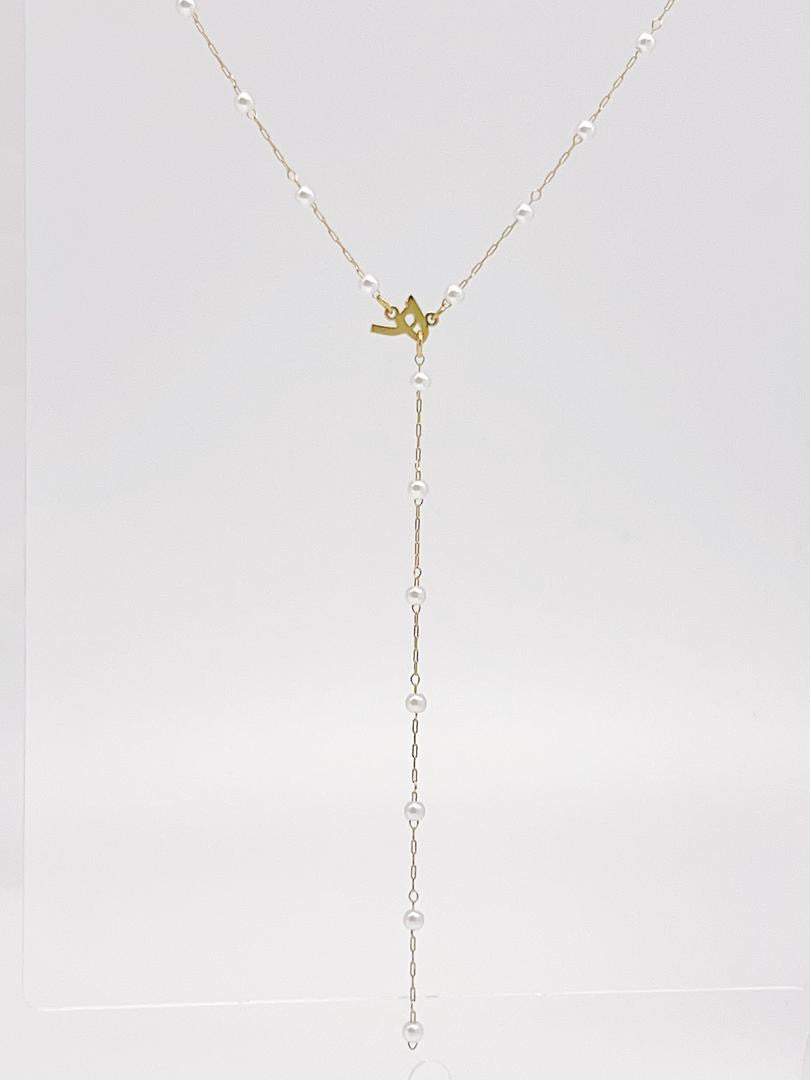 Pearl Beaded Arabic Initial Y-Necklace