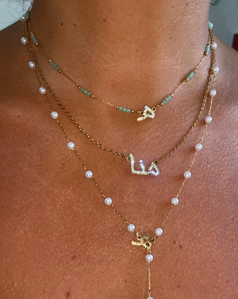 Turquoise Beaded Arabic Initial Necklace