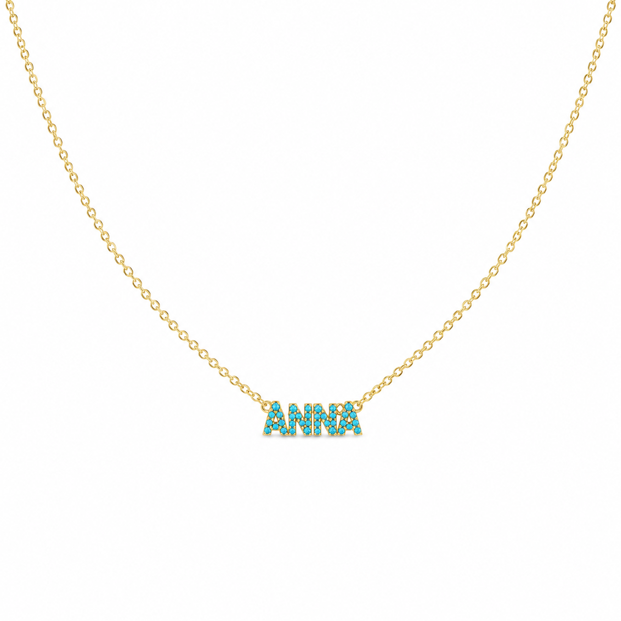 Personalized Name Necklace in Gold with Turquoise Stones