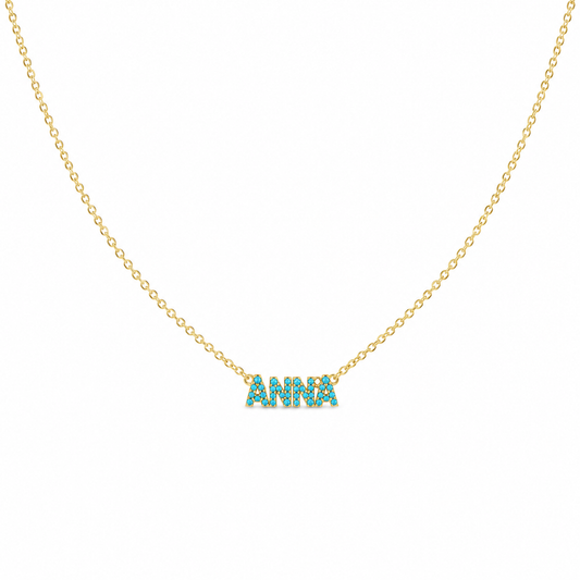 Personalized Name Necklace in Gold with Turquoise Stones