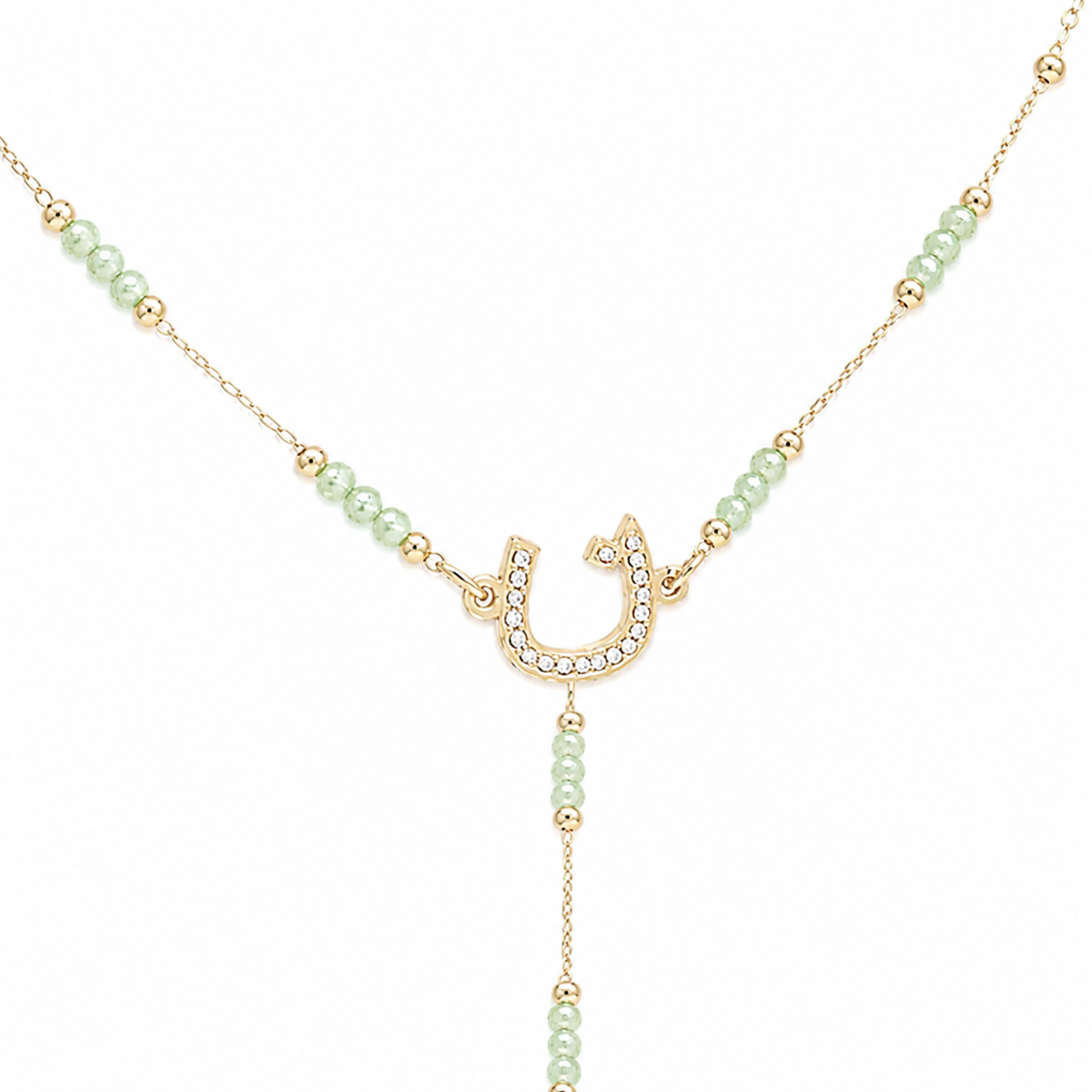 Mint Beaded Arabic Initial Y-Necklace – 14K Gold Plated