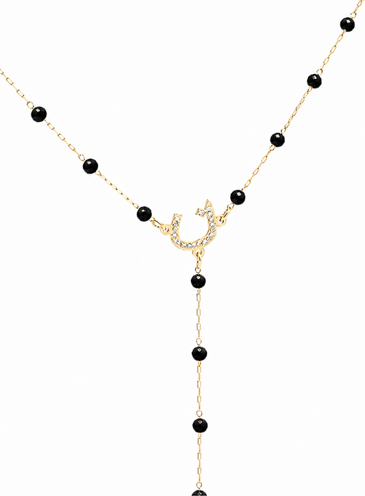 Black Beaded Arabic Initial Y-Necklace – 14K Gold Plated