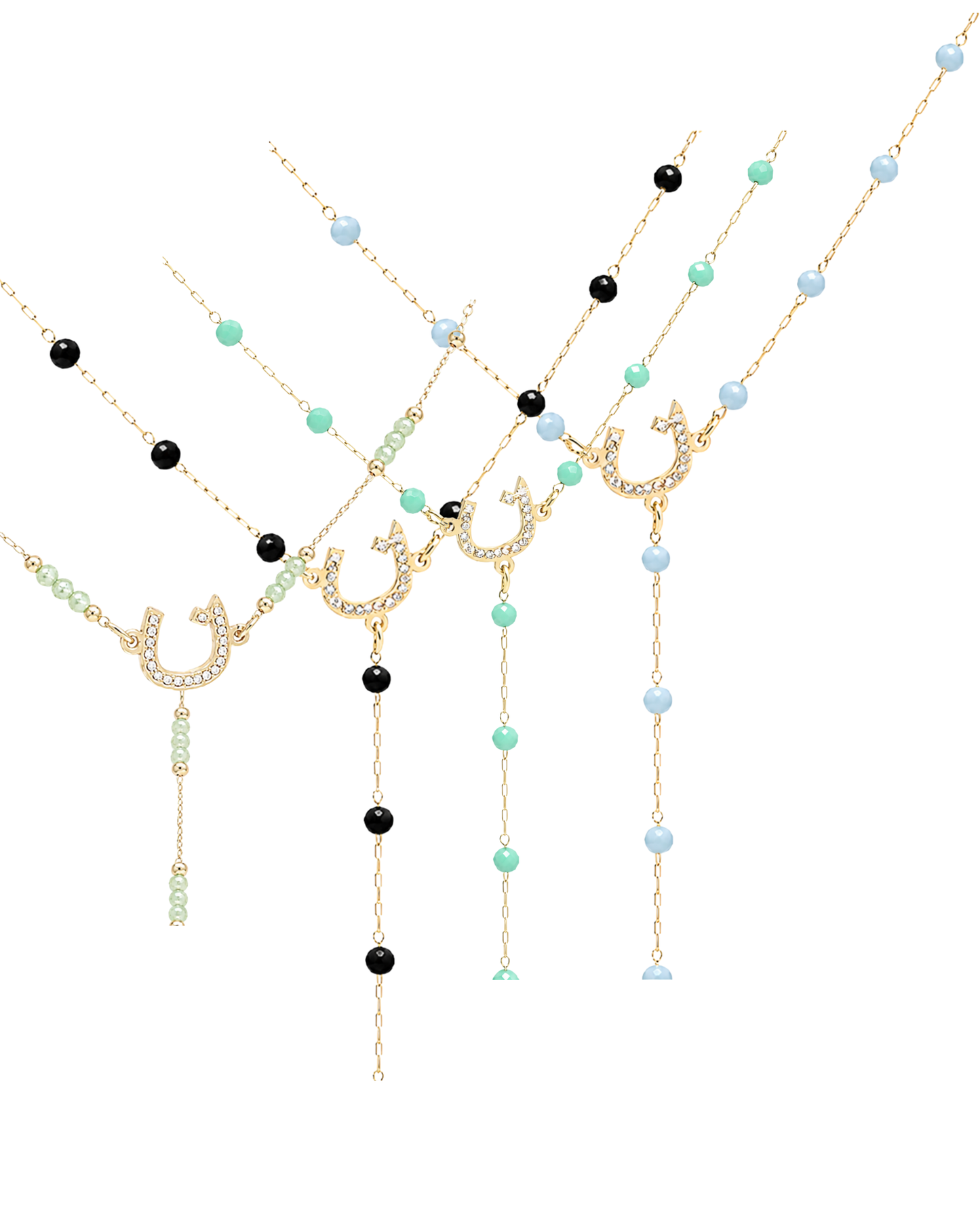 4 Beaded Arabic Initial Y-Necklace – 14K Gold Plated