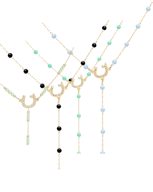 4 Beaded Arabic Initial Y-Necklace – 14K Gold Plated
